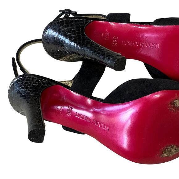 Vintage Luciano Padovan Red Bottom Suede Snakeskin Heels 36.5 - Picture 9 of 15